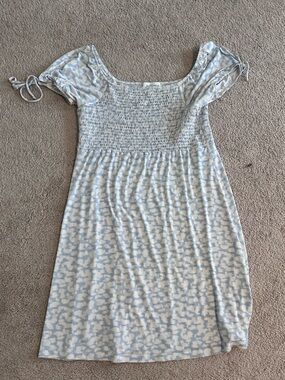 Blue and white patterned dress